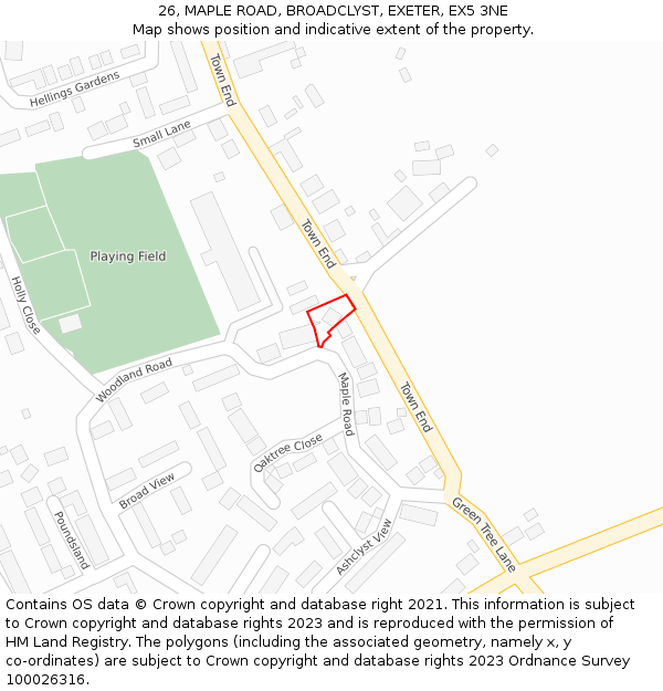 26, MAPLE ROAD, BROADCLYST, EXETER, EX5 3NE: Location map and indicative extent of plot