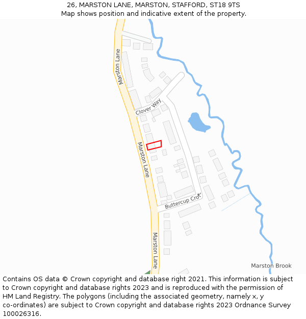 26, MARSTON LANE, MARSTON, STAFFORD, ST18 9TS: Location map and indicative extent of plot
