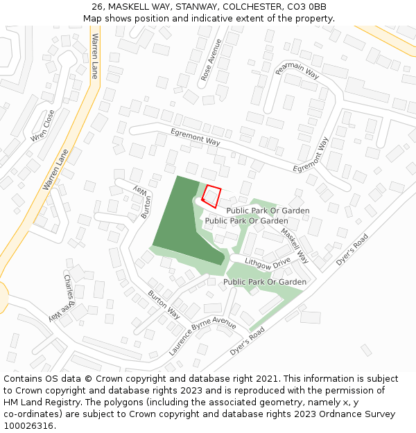 26, MASKELL WAY, STANWAY, COLCHESTER, CO3 0BB: Location map and indicative extent of plot