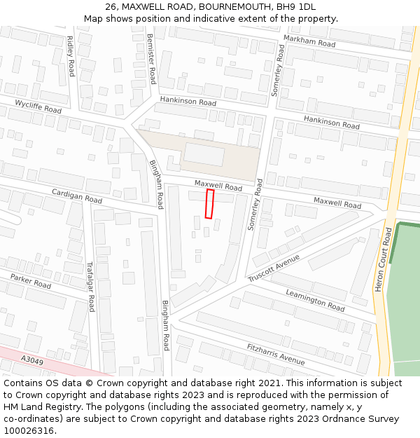 26, MAXWELL ROAD, BOURNEMOUTH, BH9 1DL: Location map and indicative extent of plot