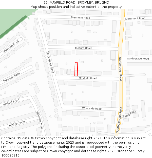 26, MAYFIELD ROAD, BROMLEY, BR1 2HD: Location map and indicative extent of plot