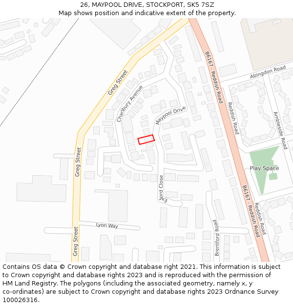 26, MAYPOOL DRIVE, STOCKPORT, SK5 7SZ: Location map and indicative extent of plot