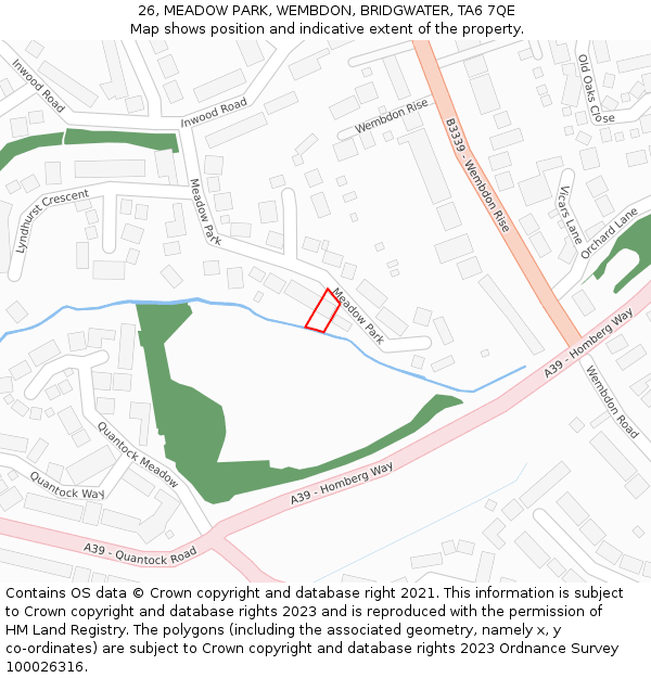 26, MEADOW PARK, WEMBDON, BRIDGWATER, TA6 7QE: Location map and indicative extent of plot