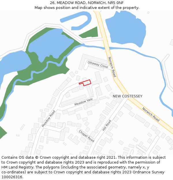 26, MEADOW ROAD, NORWICH, NR5 0NF: Location map and indicative extent of plot
