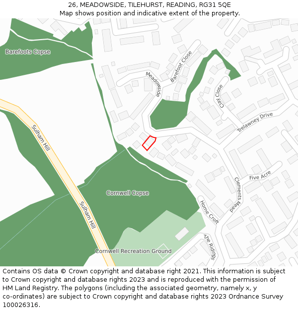 26, MEADOWSIDE, TILEHURST, READING, RG31 5QE: Location map and indicative extent of plot