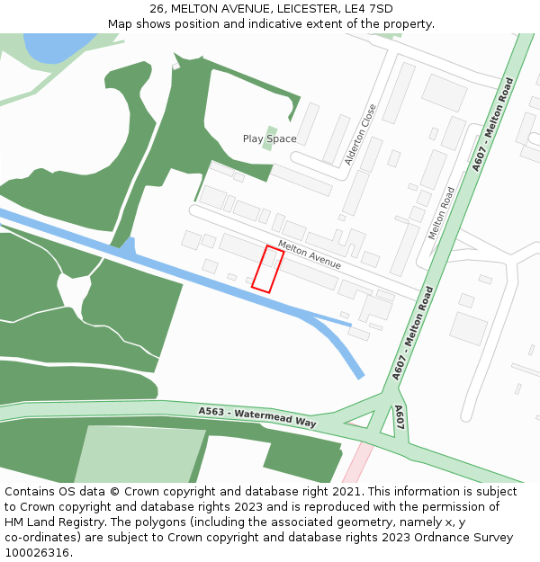 26, MELTON AVENUE, LEICESTER, LE4 7SD: Location map and indicative extent of plot