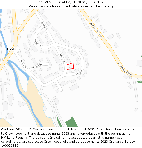 26, MENETH, GWEEK, HELSTON, TR12 6UW: Location map and indicative extent of plot