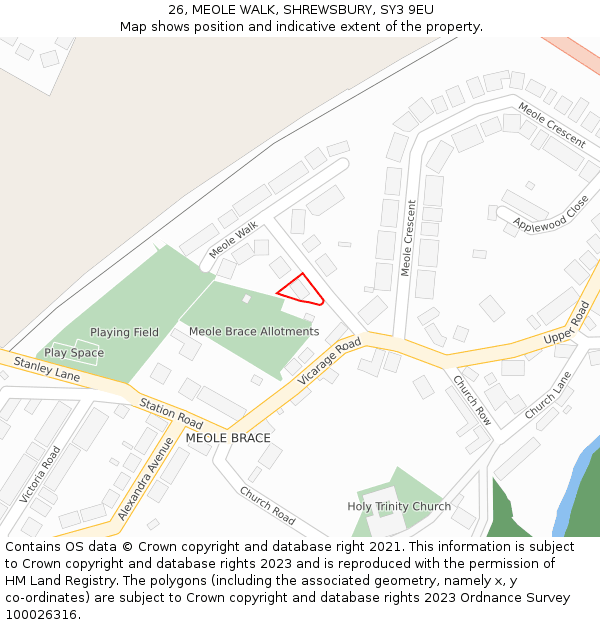 26, MEOLE WALK, SHREWSBURY, SY3 9EU: Location map and indicative extent of plot