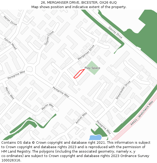 26, MERGANSER DRIVE, BICESTER, OX26 6UQ: Location map and indicative extent of plot