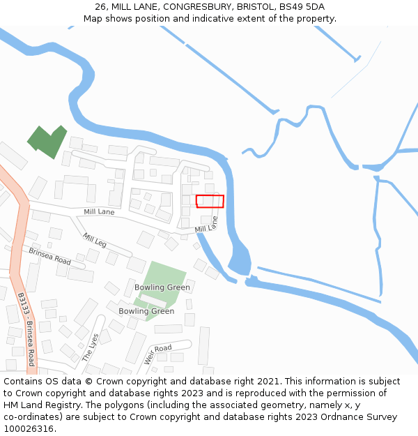 26, MILL LANE, CONGRESBURY, BRISTOL, BS49 5DA: Location map and indicative extent of plot