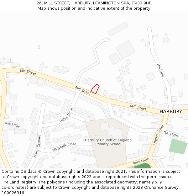 26, MILL STREET, HARBURY, LEAMINGTON SPA, CV33 9HR: Location map and indicative extent of plot