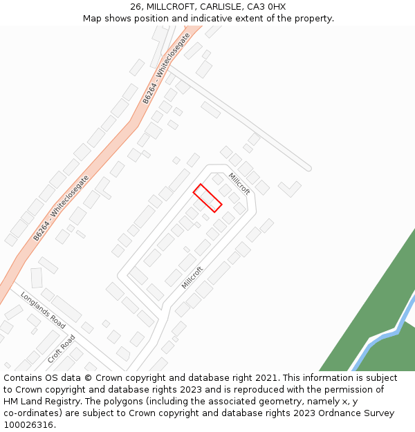 26, MILLCROFT, CARLISLE, CA3 0HX: Location map and indicative extent of plot
