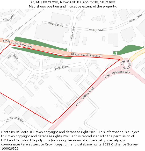 26, MILLER CLOSE, NEWCASTLE UPON TYNE, NE12 9ER: Location map and indicative extent of plot