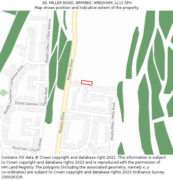 26, MILLER ROAD, BRYMBO, WREXHAM, LL11 5FH: Location map and indicative extent of plot