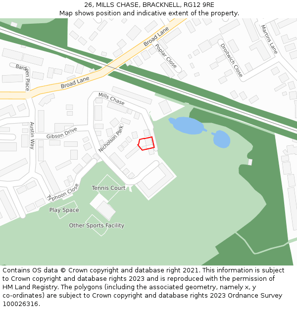 26, MILLS CHASE, BRACKNELL, RG12 9RE: Location map and indicative extent of plot