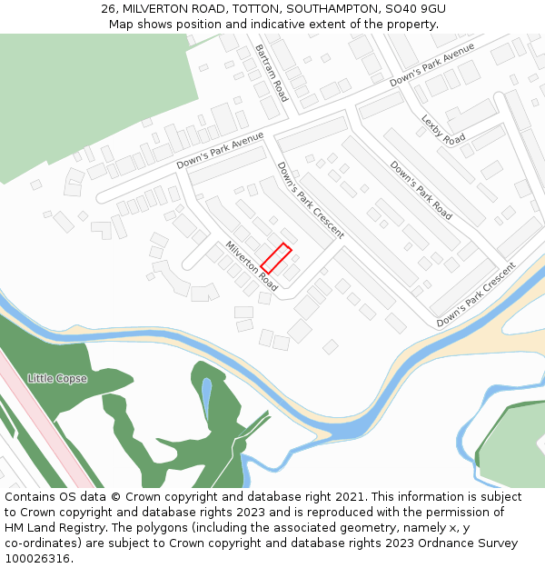 26, MILVERTON ROAD, TOTTON, SOUTHAMPTON, SO40 9GU: Location map and indicative extent of plot
