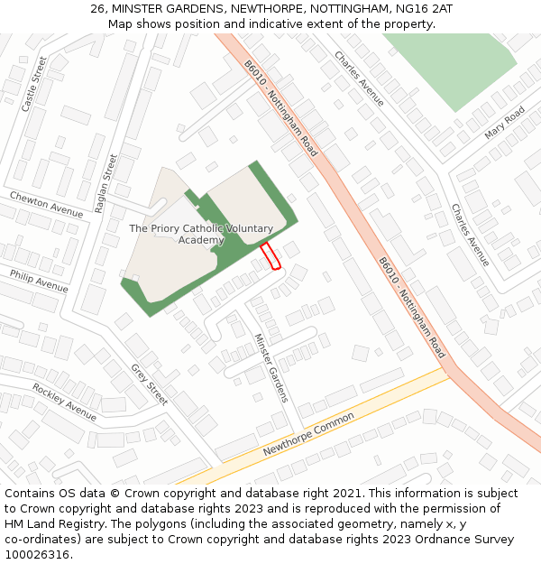 26, MINSTER GARDENS, NEWTHORPE, NOTTINGHAM, NG16 2AT: Location map and indicative extent of plot