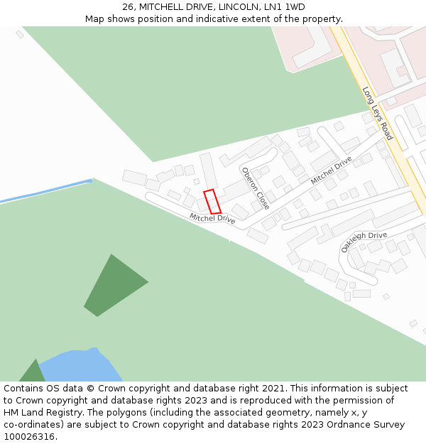 26, MITCHELL DRIVE, LINCOLN, LN1 1WD: Location map and indicative extent of plot