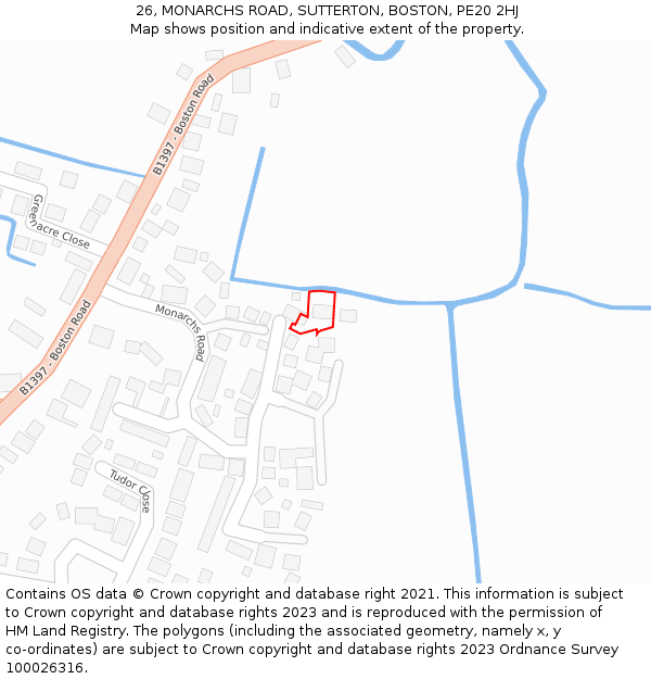 26, MONARCHS ROAD, SUTTERTON, BOSTON, PE20 2HJ: Location map and indicative extent of plot