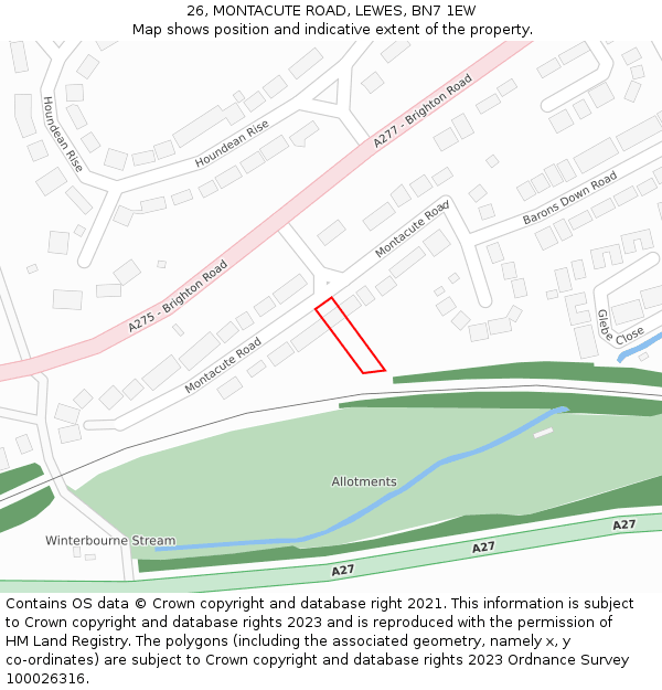26, MONTACUTE ROAD, LEWES, BN7 1EW: Location map and indicative extent of plot