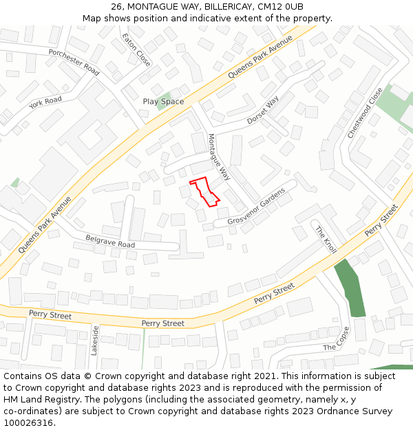 26, MONTAGUE WAY, BILLERICAY, CM12 0UB: Location map and indicative extent of plot