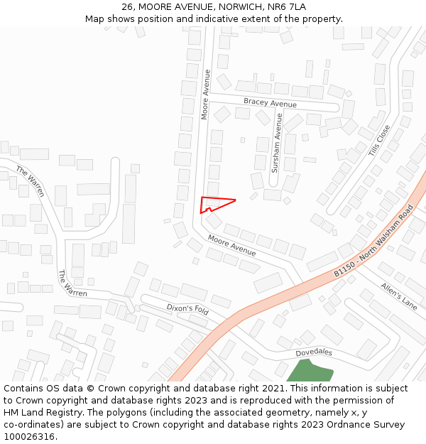 26, MOORE AVENUE, NORWICH, NR6 7LA: Location map and indicative extent of plot