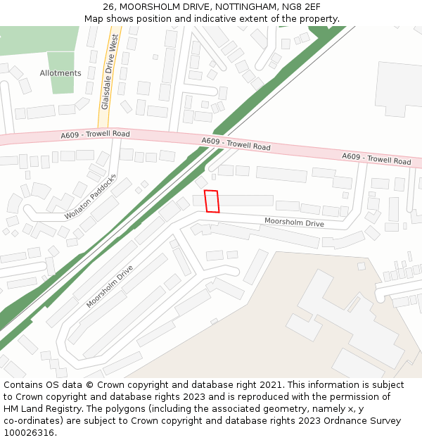 26, MOORSHOLM DRIVE, NOTTINGHAM, NG8 2EF: Location map and indicative extent of plot