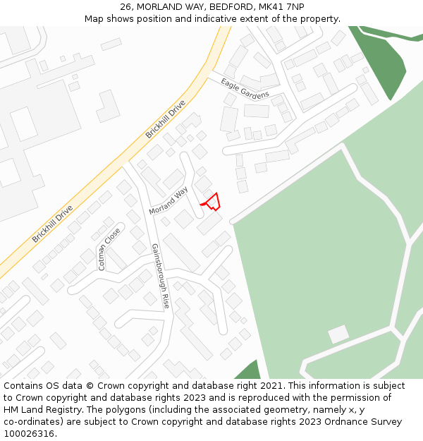 26, MORLAND WAY, BEDFORD, MK41 7NP: Location map and indicative extent of plot