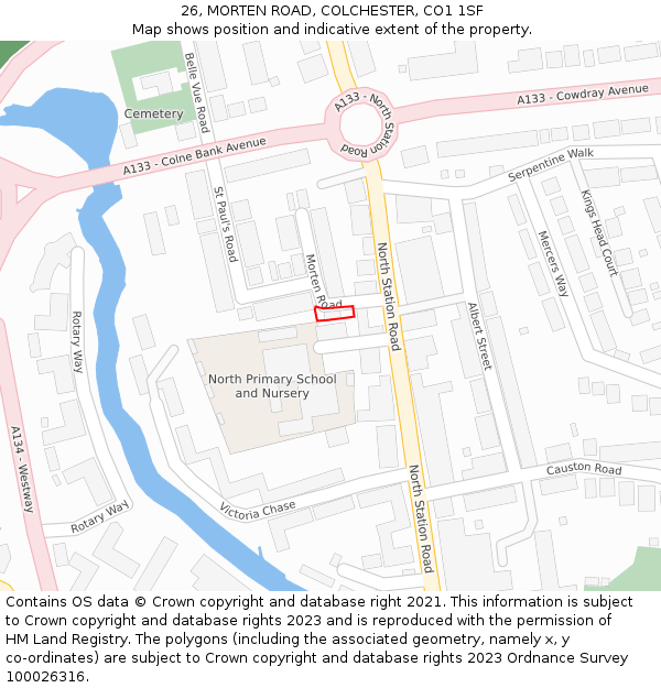 26, MORTEN ROAD, COLCHESTER, CO1 1SF: Location map and indicative extent of plot