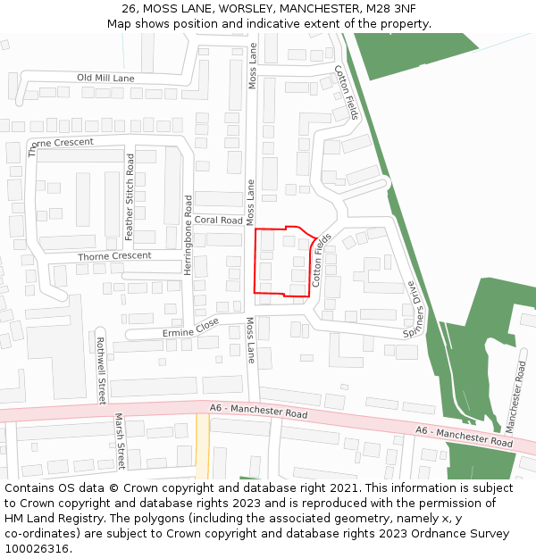 26, MOSS LANE, WORSLEY, MANCHESTER, M28 3NF: Location map and indicative extent of plot