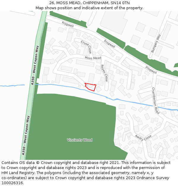 26, MOSS MEAD, CHIPPENHAM, SN14 0TN: Location map and indicative extent of plot