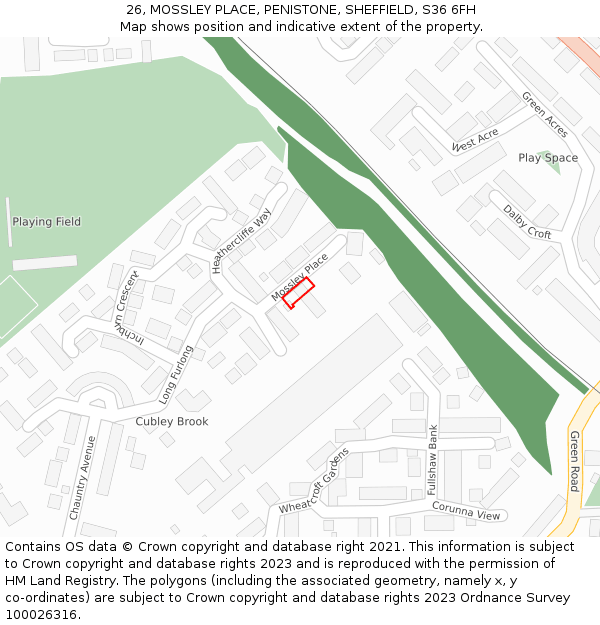 26, MOSSLEY PLACE, PENISTONE, SHEFFIELD, S36 6FH: Location map and indicative extent of plot