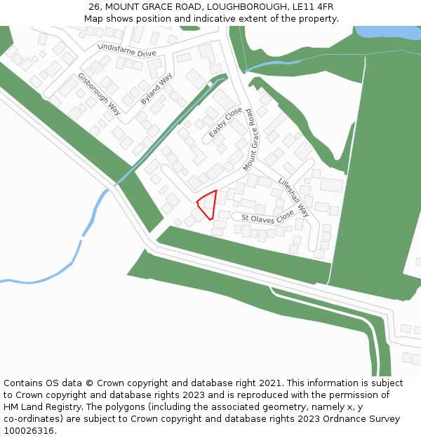 26, MOUNT GRACE ROAD, LOUGHBOROUGH, LE11 4FR: Location map and indicative extent of plot