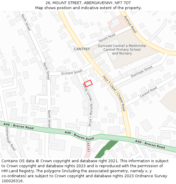 26, MOUNT STREET, ABERGAVENNY, NP7 7DT: Location map and indicative extent of plot