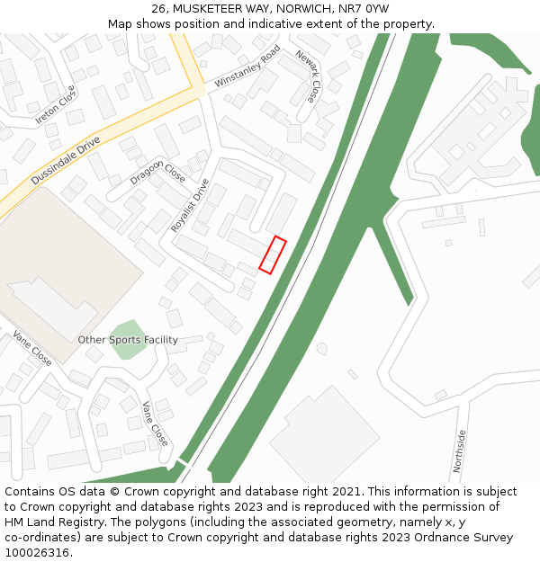 26, MUSKETEER WAY, NORWICH, NR7 0YW: Location map and indicative extent of plot