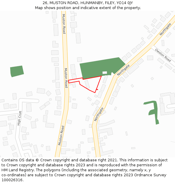 26, MUSTON ROAD, HUNMANBY, FILEY, YO14 0JY: Location map and indicative extent of plot
