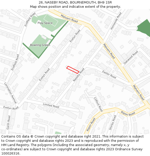 26, NASEBY ROAD, BOURNEMOUTH, BH9 1SR: Location map and indicative extent of plot