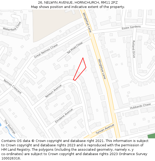 26, NELWYN AVENUE, HORNCHURCH, RM11 2PZ: Location map and indicative extent of plot