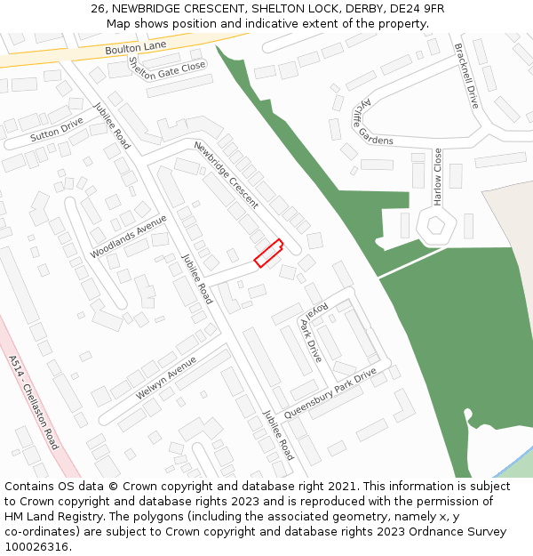 26, NEWBRIDGE CRESCENT, SHELTON LOCK, DERBY, DE24 9FR: Location map and indicative extent of plot