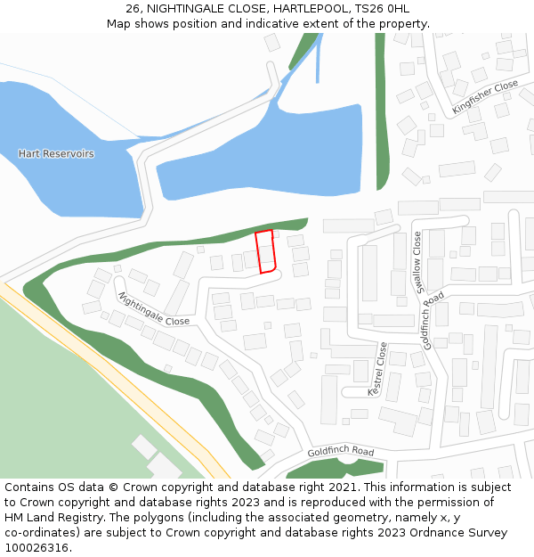26, NIGHTINGALE CLOSE, HARTLEPOOL, TS26 0HL: Location map and indicative extent of plot