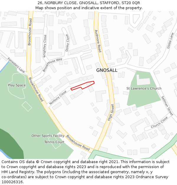 26, NORBURY CLOSE, GNOSALL, STAFFORD, ST20 0QR: Location map and indicative extent of plot