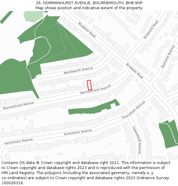 26, NORMANHURST AVENUE, BOURNEMOUTH, BH8 9NP: Location map and indicative extent of plot