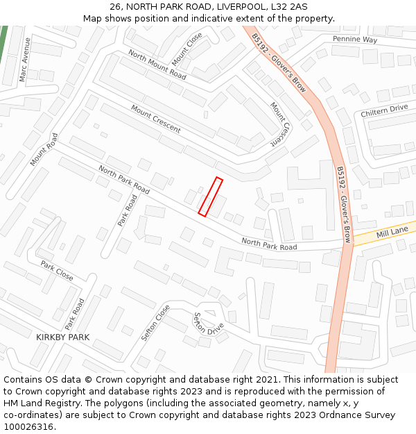 26, NORTH PARK ROAD, LIVERPOOL, L32 2AS: Location map and indicative extent of plot