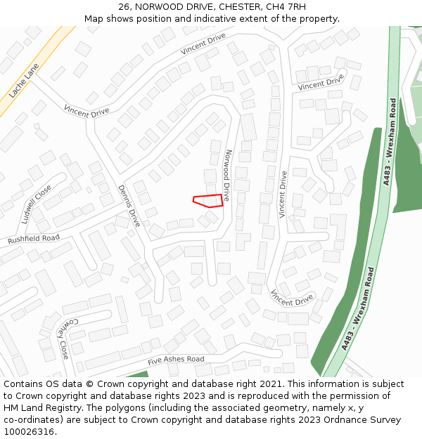 26, NORWOOD DRIVE, CHESTER, CH4 7RH: Location map and indicative extent of plot