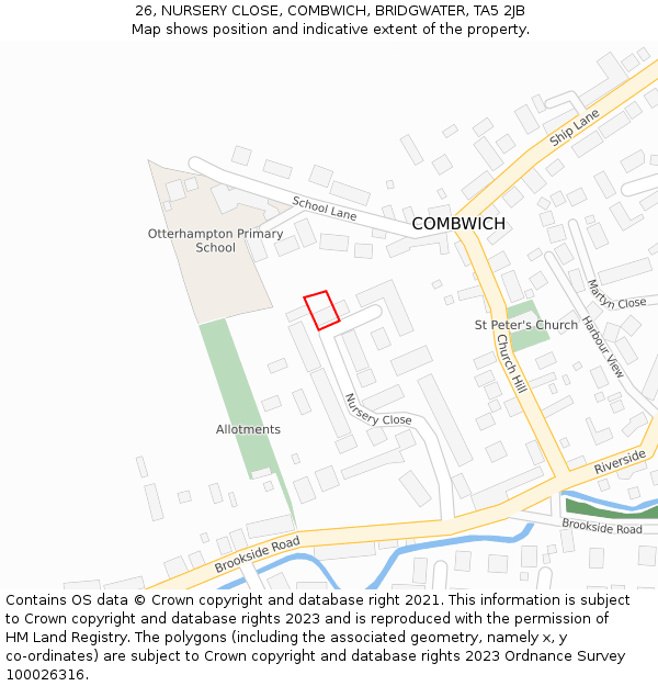 26, NURSERY CLOSE, COMBWICH, BRIDGWATER, TA5 2JB: Location map and indicative extent of plot
