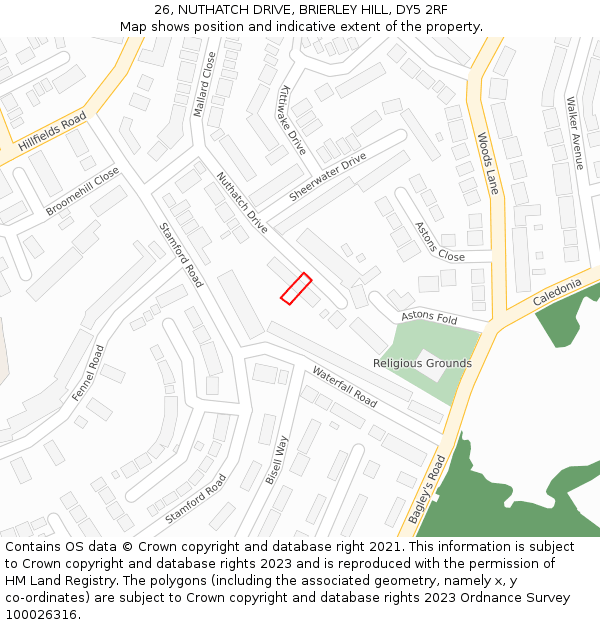 26, NUTHATCH DRIVE, BRIERLEY HILL, DY5 2RF: Location map and indicative extent of plot