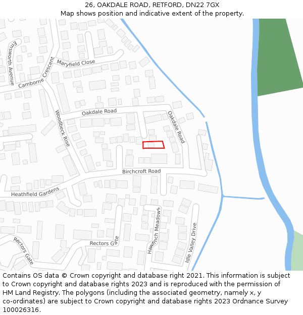 26, OAKDALE ROAD, RETFORD, DN22 7GX: Location map and indicative extent of plot