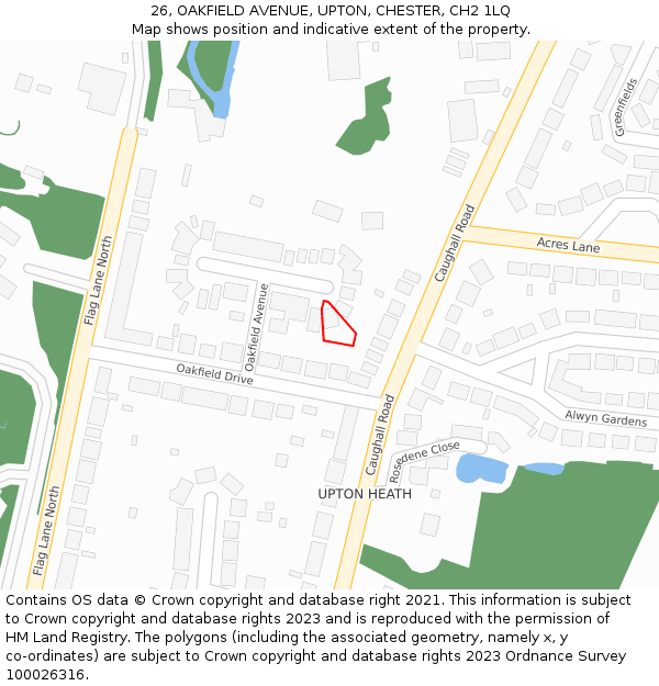 26, OAKFIELD AVENUE, UPTON, CHESTER, CH2 1LQ: Location map and indicative extent of plot