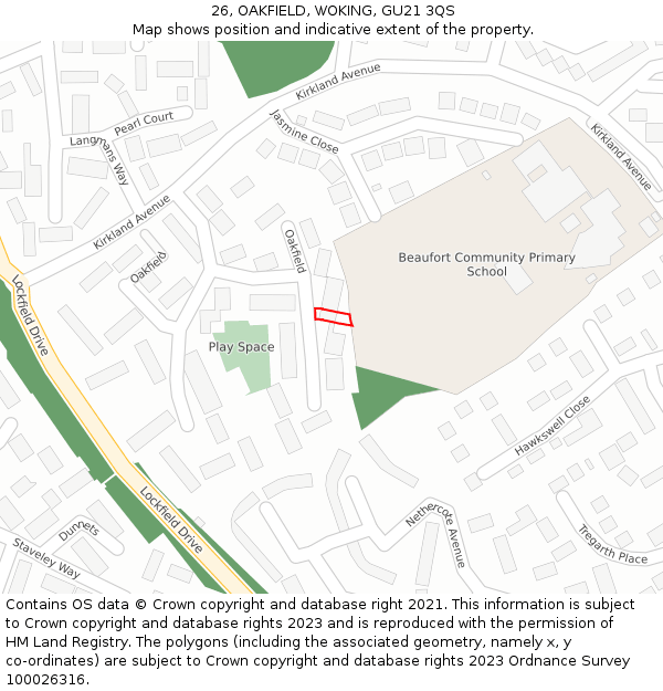 26, OAKFIELD, WOKING, GU21 3QS: Location map and indicative extent of plot