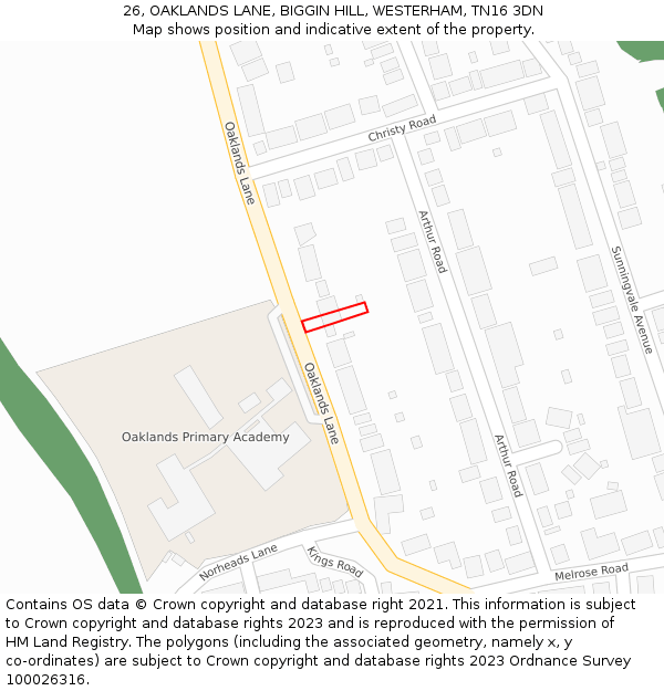 26, OAKLANDS LANE, BIGGIN HILL, WESTERHAM, TN16 3DN: Location map and indicative extent of plot